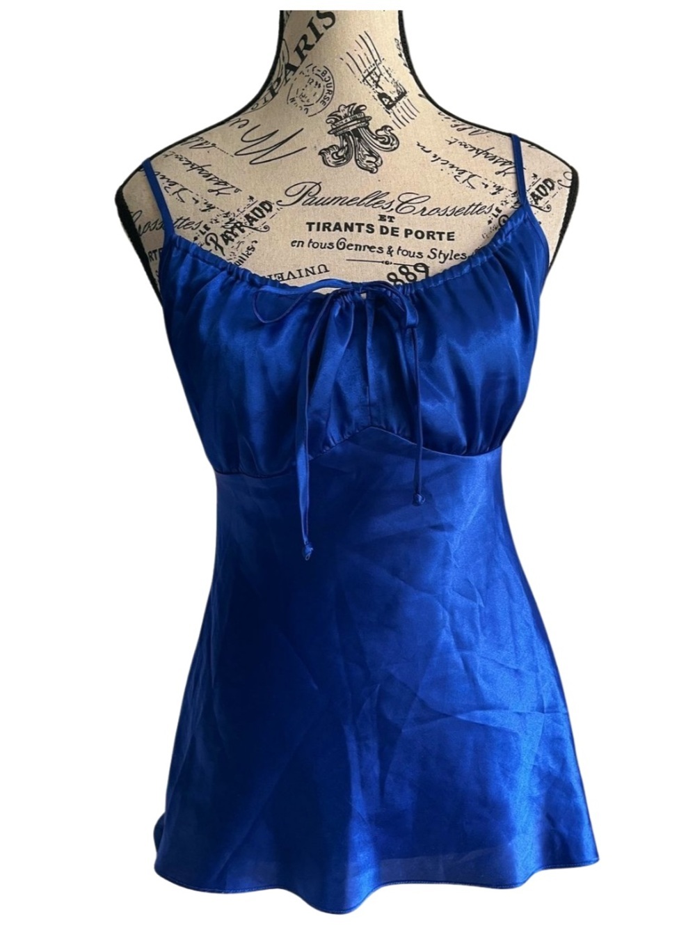 Y2K La Vie En Rose Royal Blue Slip Lingerie milkmaid bust spaghetti strap Cami